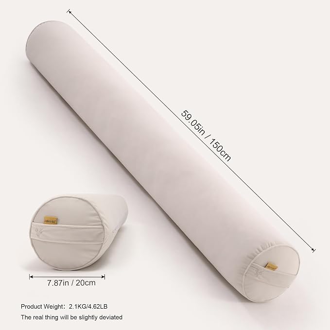 Body Pillow for Adults,Long Round Pillow,Big Cylindrical Pillow,Large Full Bolster Pillows for Side Sleepers (Misty White, 59"*7.87")