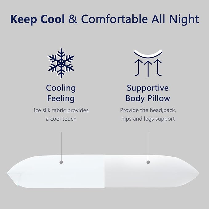 DOWNCOOL Large Body Pillow Insert with Cooling Cover - Soft Long Bed Pillow for Summer - Breathable Full Body Pillow for Adults - 20x54 inch (White, with Cover)