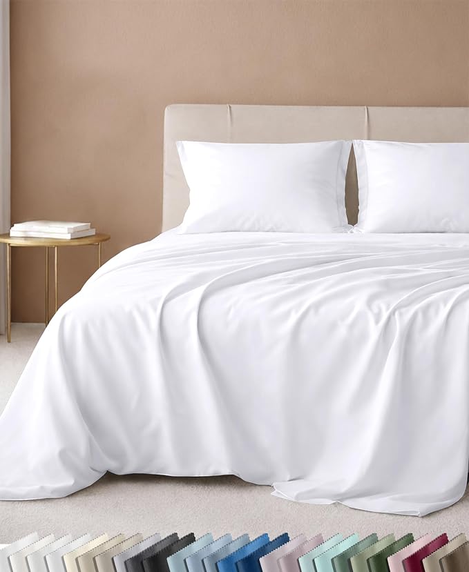 California Design Den Luxury 600 Thread Count 3 Pc Twin XL Sheets Set,White | 100% Cotton Sateen Backed by Good Housekeeping Seal, Soft & Smooth, All-Around Elastic, Durable, Easy Care