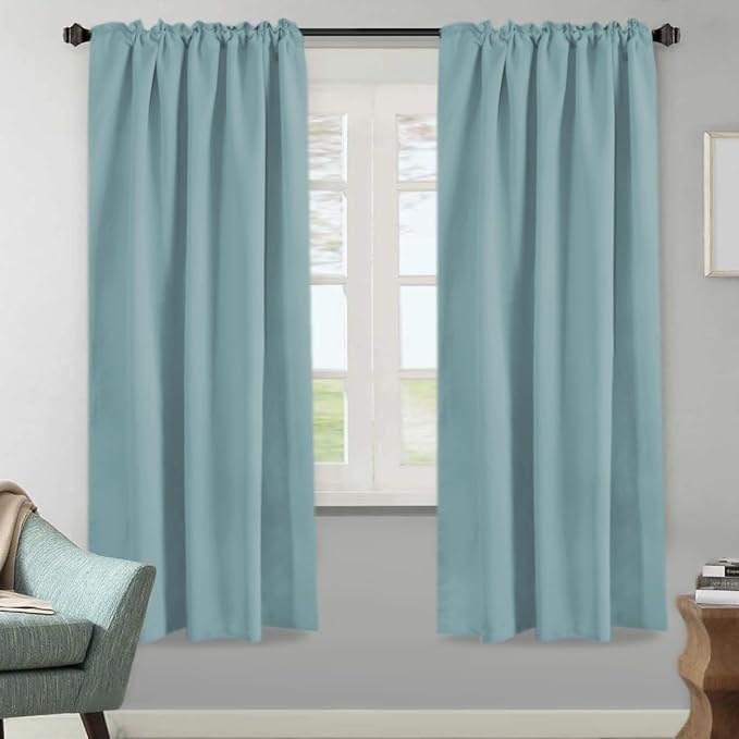 H.VERSAILTEX Blackout Curtains Thermal Insulated Window Treatment Panels Room Darkening Blackout Drapes for Living Room Back Tab/Rod Pocket Bedroom Draperies (2 Panels, Mineral Blue, 52 x 72 Inch)