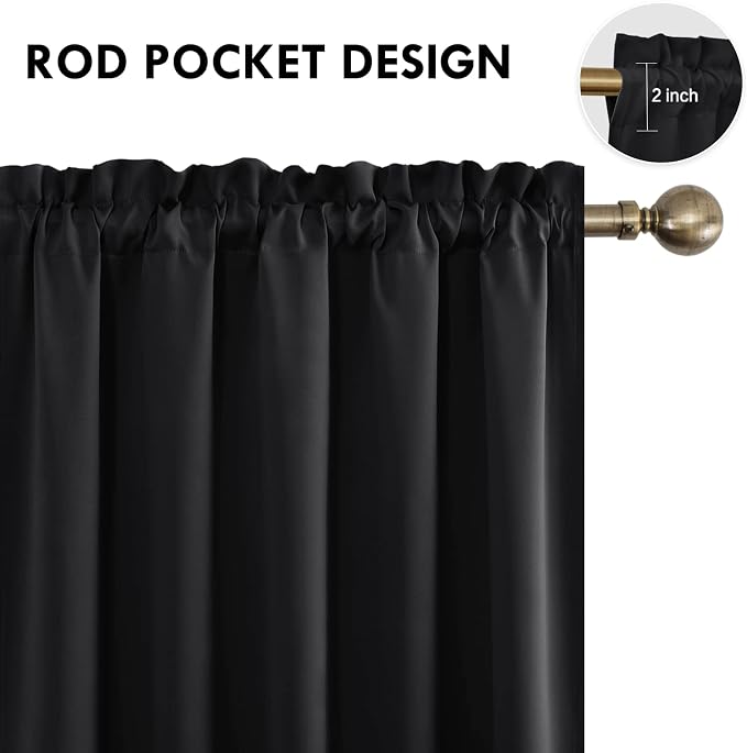 DWCN Wide Blackout Curtains for Bedroom Living Room 60 x 84 Inch Long Black | 2 Panels Set, Room Darkening, Thermal Insulated, Light Blocking, Rod Pocket Drapes, Noise Reducing Window Treatments