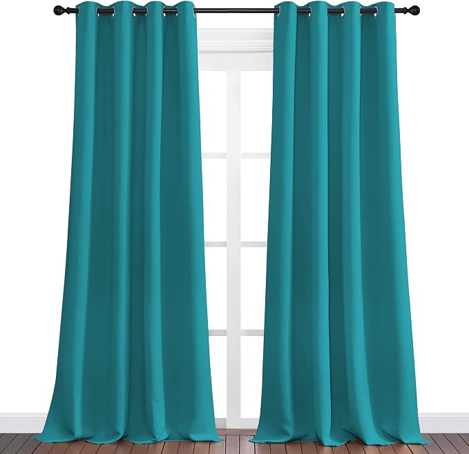 NICETOWN Room Darkening Curtains, 2 Panels, W55 x 90-inch, Peacock Teal | 90 inch Length, Thermal Insulated Grommet Blackout Curtains for Modern Casual Elegant Bedroom Kids Room Theme Decoration
