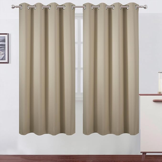 Blackout Curtains 66 x 72 Inch Long Beige Curtains Set of 2 Panels Room Darkening Curtains for Bedroom and Living Room