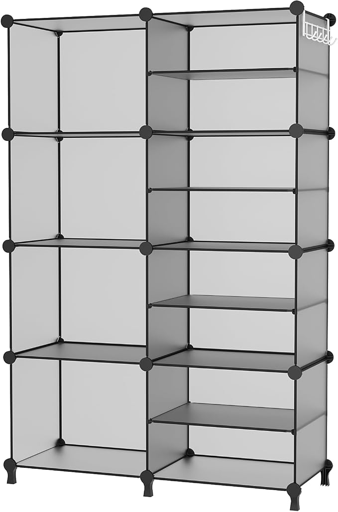 AWTATOS Closet Organizer 8 Cube Storage Shelves, Grey | Closet Organizers, Clothes Storage Shelf, DIY Stackable Plastic Cubby Shelving for Closet Bedroom Living Room Office