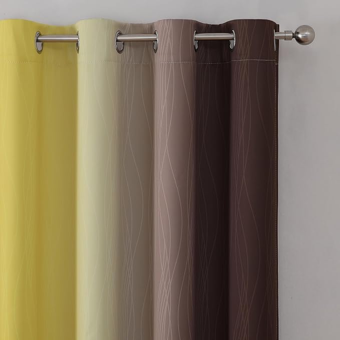Brown and Yellow Blackout Curtains 52Wx72L Inch 2 Panels | Thermal Insulated Ombre Drapes for Bedroom 72 Inch Long,Room Darkening,Energy Saving,Grommet Curtains for Living Room