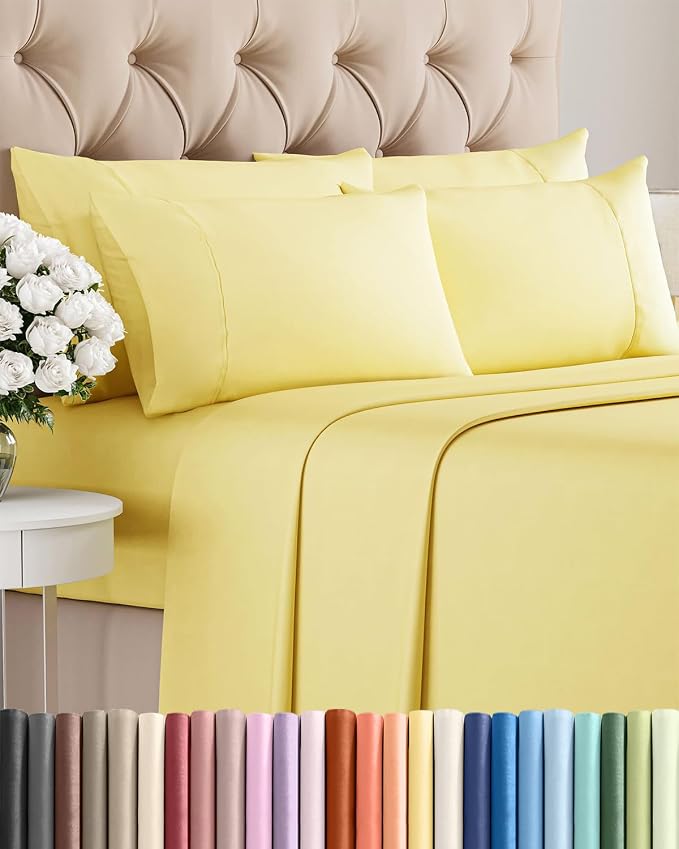 Queen 6 Piece Bed Sheet Set - Comfy, Breathable & Cooling Sheets - Yellow | Ultra-Soft Hotel Luxury Bedding Set w/ 8-16 Inch Deep Pockets, 1 Flat & 1 Fitted Sheet & 4 Pillowcases, Wrinkle & Fade Free