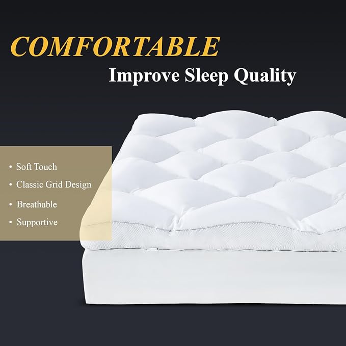 DOWNCOOL 3 Inch King Mattress Topper, Ultra Thick and Fluffy Supportive Memory Foam Mattress Topper for Body Pain, Mattress Pad with Breathable Mesh Design for Deep Sleep, 80x78x3 Inches