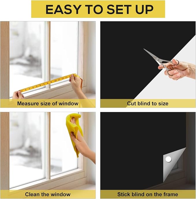 Blackout Curtains 100% Blackout Blinds Window Cover Portable Shades 118x57” | No Drill, Cuttable Fabric, Temporary Blinds, Indoor Window Shades, Bedroom Nursery RV Travel, Sun Blocker, Room Darkening