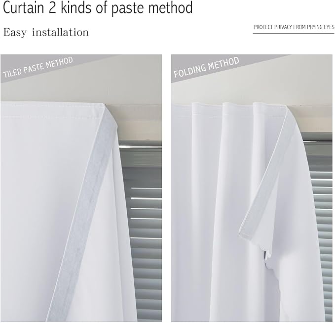 self Adhesive Curtains Portable Blackout Curtain Simple and Easy to Install Bedroom Window Thermal Lnsulated Kitchen Room Darkening Black Small Drapes, 35" W X 79" L, White, 1 Panel