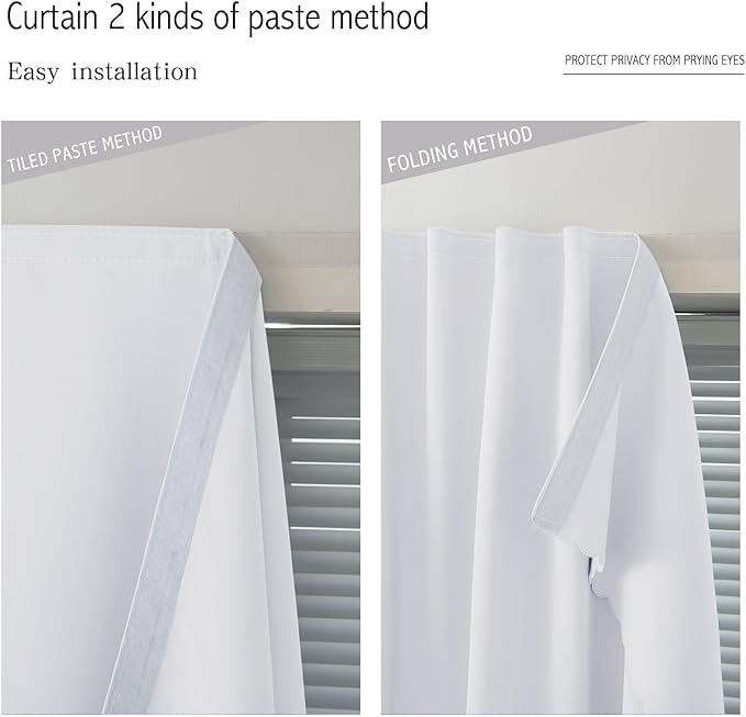 Blackout Curtains with Self Adhesive Tape No Rod No Drill Easy Install Window Cover for Bedroom Kitchen Dorm 46" W x 96" L White 1 Panel