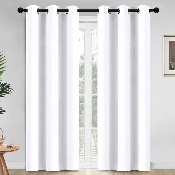 Yakamok Room Darkening Curtains 42x84 inch Length Pure White-Living Room | 2 panels,grommet blackout window treatment,thermal insulated,light blocking drapes,privacy protection,bedroom dining room