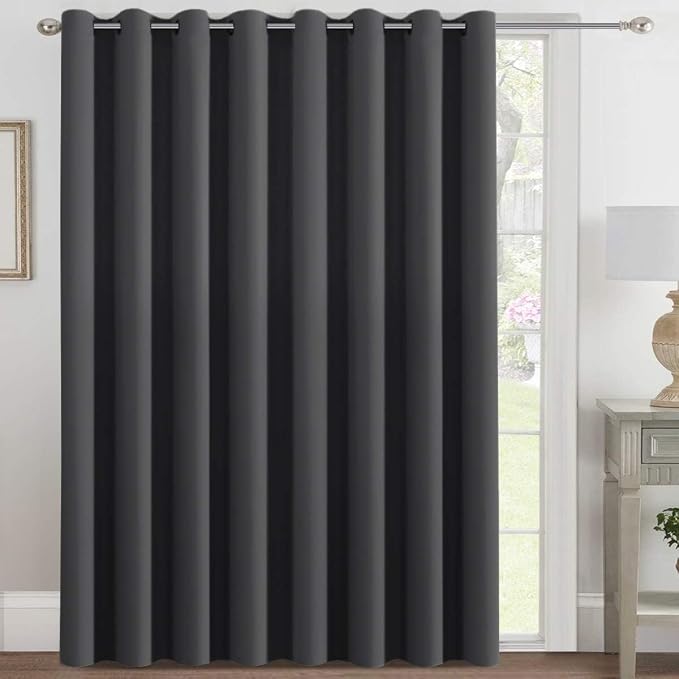 H.VERSAILTEX Blackout Patio Curtains 100 x 102 Inches for Sliding Door Extral Wide Blackout Curtain Panels Thermal Insulated Room Divider - Grommet Top, 8.5' Tall by 8.3' Wide - Charcoal Gray