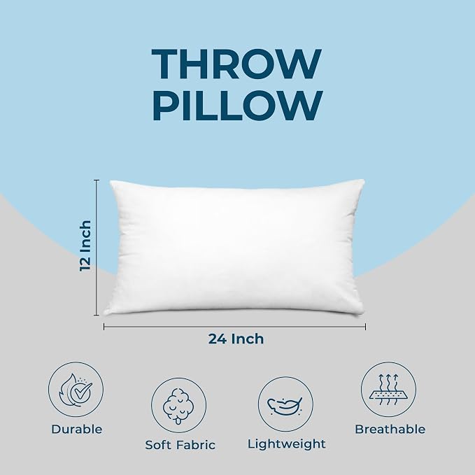 Utopia Bedding Throw Pillows, Decorative 12x24 Pillow Inserts, Set of 4 | Down alternative pillow insert with plush fluffy fill for beds sofas couches and chairs. Suitable for indoor outdoor use.