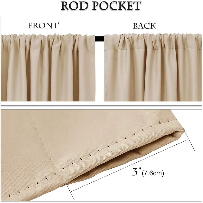 PONY DANCE Living Room Curtains - 42 x 84 inches Biscotti Beige Home Decoration Room Darkening Thermal Insulated Blackout Window Treatments/Draperies Block Light Protect Privacy, 2 Pieces