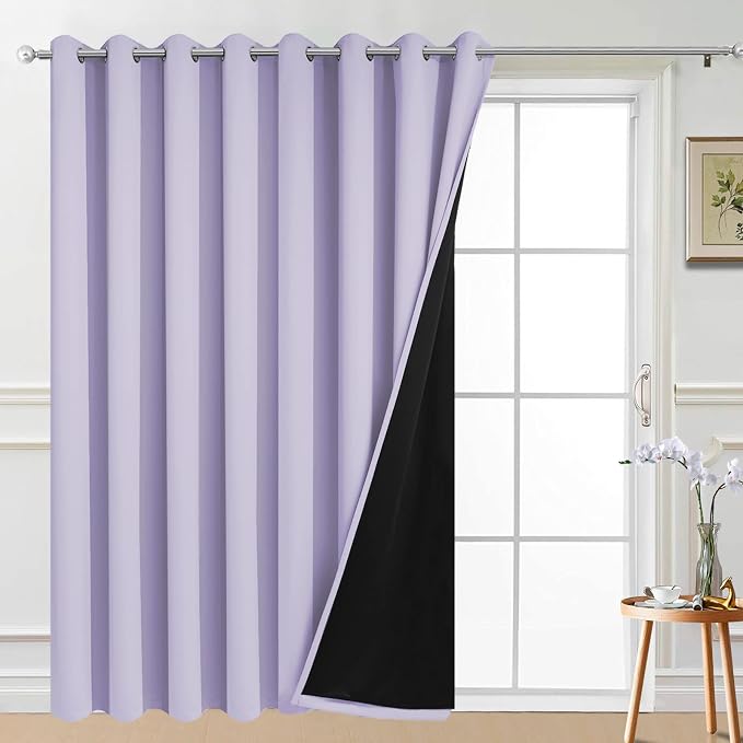 Yakamok Lilac 100% Blackout Patio Door Curtain Panels W100 x L84,1 Panel | Noise Reducing Barrier Panel for Sliding Glass Door, 2 Thick Layers Heat Full Light Blocking Patio Door Drapery