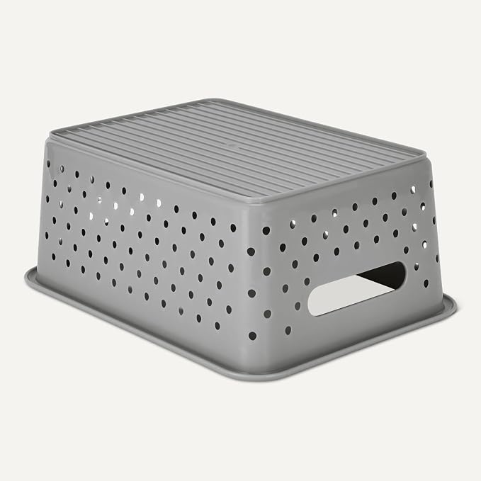 Amazon Basics Decorative BPA-Free Plastic Storage Baskets, 9.9 x 7.4 x 4.16 inches, Grey, 6-Pack