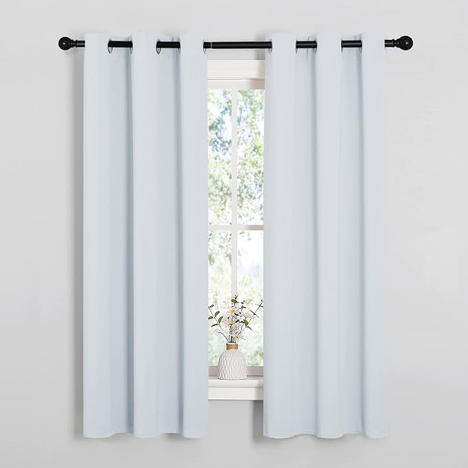 NICETOWN Greyish White Blackout Curtains for Bedroom 34" w x 63" L 2 Panels | Window Treatment Thermal Insulated Grommet Draperies Panels Drapes, Light Blocking Noise Reducing Room Darkening Decor