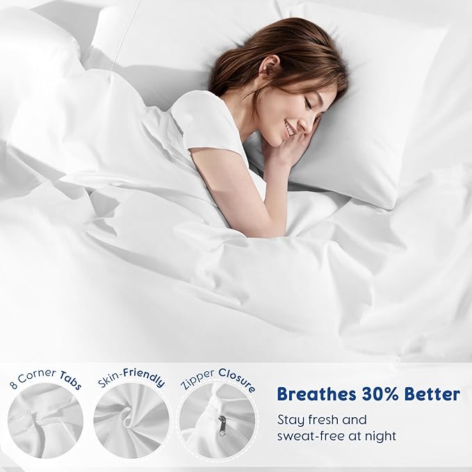 SONORO KATE 1000 Series 100% Egyptian Cotton Queen Duvet Cover Set,3PC | Long Staple Cotton,Sateen Weave,Soft,Breathable,Luxury Hotel Bedding,All-Season,Hidden Zipper Closure,White