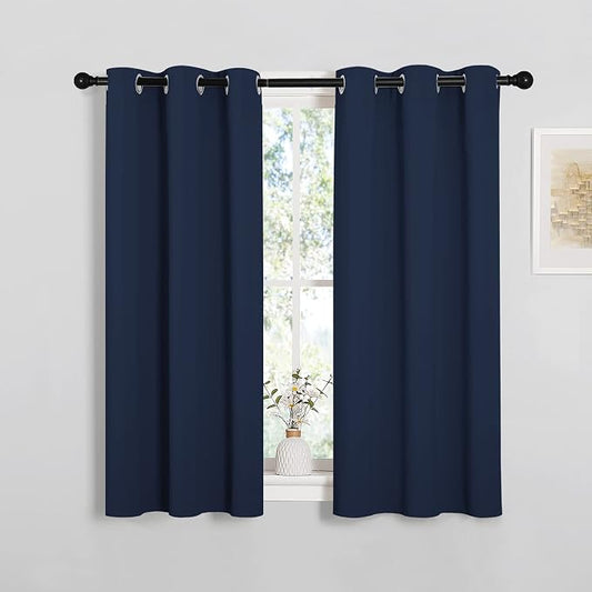 NICETOWN Blackout Draperies Curtains, Navy, 1 Pair, 34 x 45 inches | All Season Thermal Insulated Solid Grommet Top Blackout Curtains, Drapes for Kid's Room