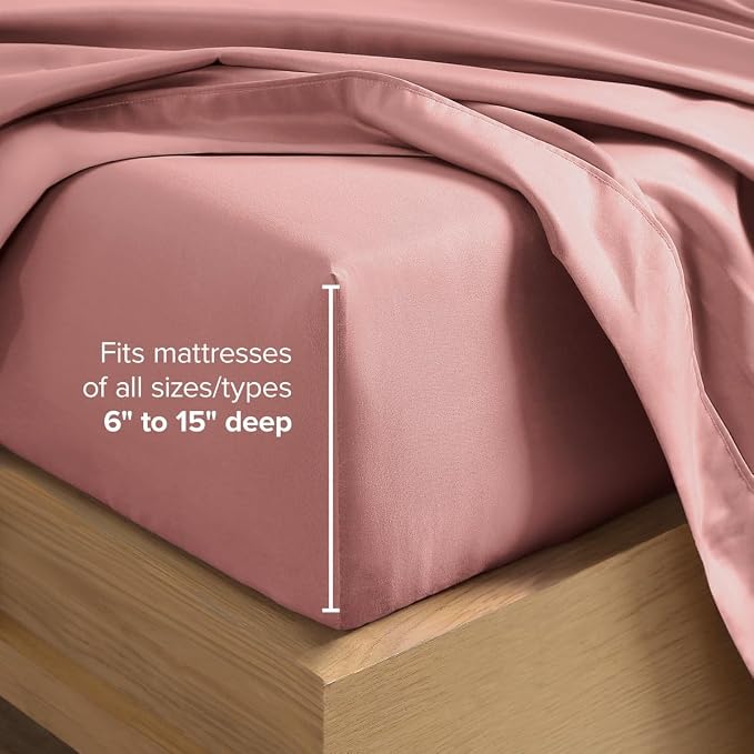 Bare Home Queen Sheet Set - 1800 Ultra-Soft (Queen, Dusty Rose) | Deep Pockets 6 to 15 Inches, Breathable, Hypoallergenic, Hotel Luxury, Easy Fit, Soft, All-Season