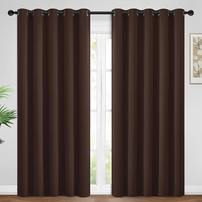 Yakamok Room Darkening Curtains 62x96 inch Long Chocolate Brown-Bedroom | 2 panels,grommet blackout window treatment,thermal insulated,light blocking drapes,privacy protection,bedroom dining room