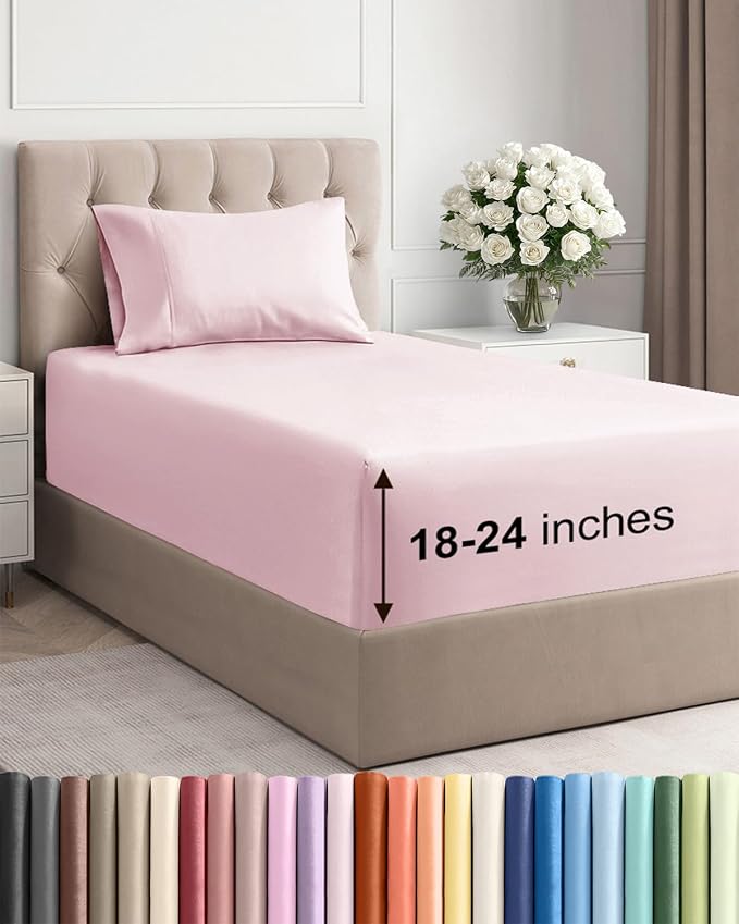 Extra Deep Twin Sheet Set - 3 Piece Breathable & Cooling - Lavender Pink | Easily Fits 18 to 24 inch Mattress - Ultra Soft, Wrinkle & Fade Free with Extra Deep Pockets - Comfy Hotel Luxury Bedding
