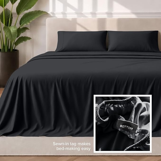 Bare Home Sheet Set - 1800 Ultra-Soft (Split Head Flex King, Black) | Deep Pockets 6 to 15 Inches, Breathable, Hypoallergenic, Hotel Luxury, Easy Fit, Soft, All-Season
