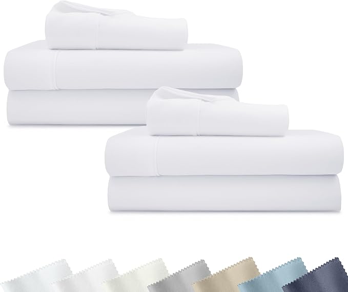 California Design Den 2-Pack Soft 100% Cotton Sateen Twin Sheets Set, White | 400 Thread Count Backed by Good Housekeeping Seal, All-Around Elastic, Durable, Easy Care, OEKO-TEX certified