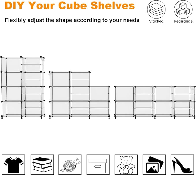 AWTATOS Closet Organizer 8 Cube Storage Shelves, Translucent | Closet Storage, Clothes Organizers, Stackable Cubby Shelving for Closet Bedroom Living Room