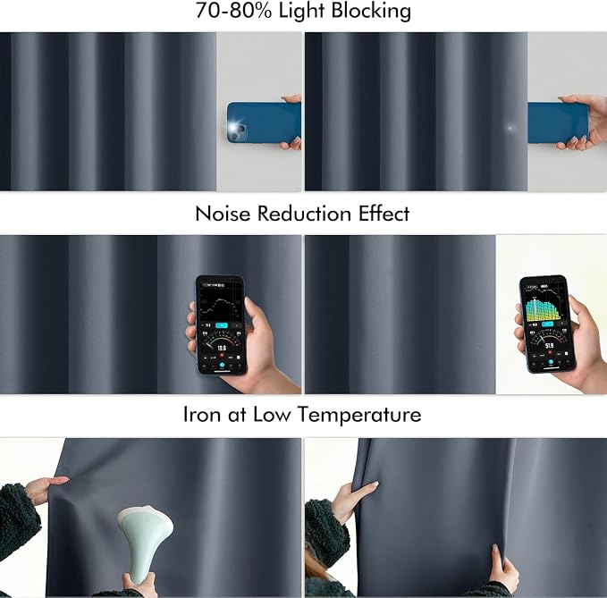 MIULEE Stone Blue Back Tab Blackout Curtains 52x108 Inch Long 2 Panels Set | Rod Pocket Pinch Pleated, Thermal Insulated, Bedroom Living Room Darkening Privacy Drapes, Extra Long Light Blocking Curtains