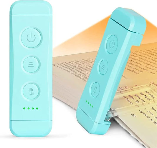 Glocusent USB Rechargeable Book Light, Portable Clip-on LED Reading Light | 3 Amber Colors & 5 Brightness Dimmable, bookmark, Eye-Caring,Compact Gift ,Women Book Lovers,Christmas, Book Accesories,Blue