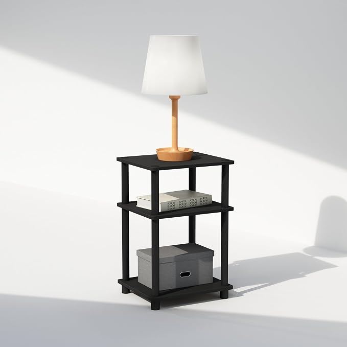 Furinno JUST Toolless 3-Tier Night Stand, Open Storage, Americano | Compact, Narrow Bedside Table, End Table, Side Table, for Bedroom, Dorm