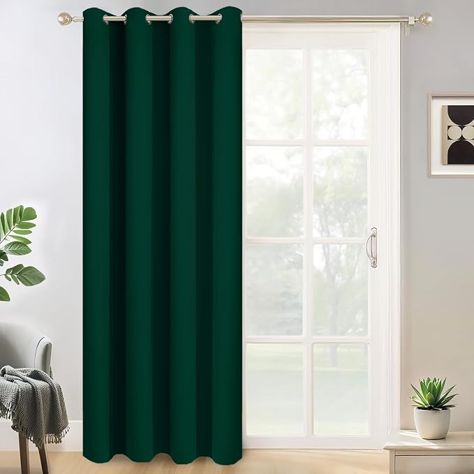 Yakamok Dark Green Room Darkening Curtains 84 inch Sliding Door Drapes | 1 Extra-wide Panel,W52xL84,Soft Triple-weave,Grommet,Blackout Thermal Insulated Drapes,Privacy,Light Reduction,Patio doors