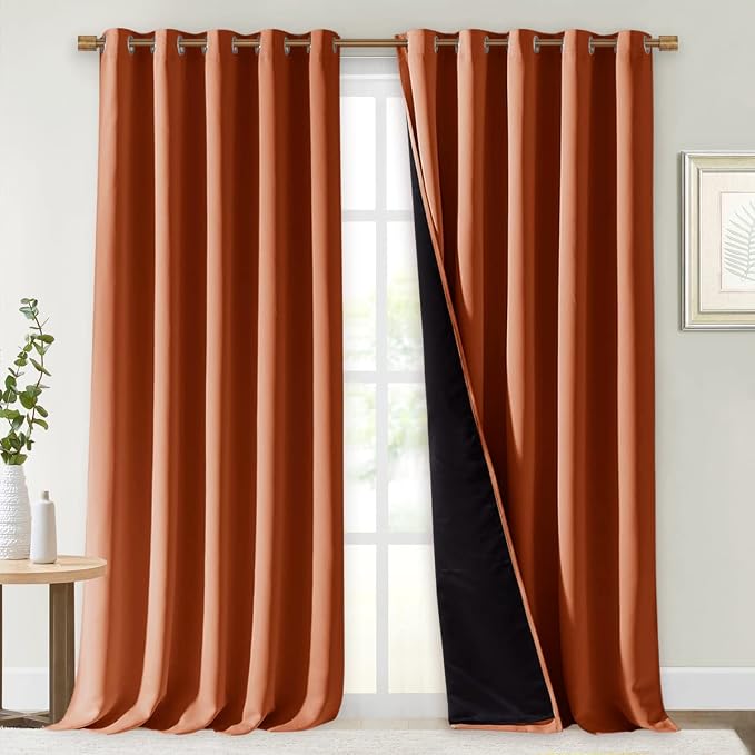 NICETOWN Full Shading Curtains for Windows, Super Heavy-Duty Black Lined Blackout Curtains for Bedroom, Privacy Assured Window Treatment (Burnt Orange, Pack of 2, 70 inches W x 95 inches L)
