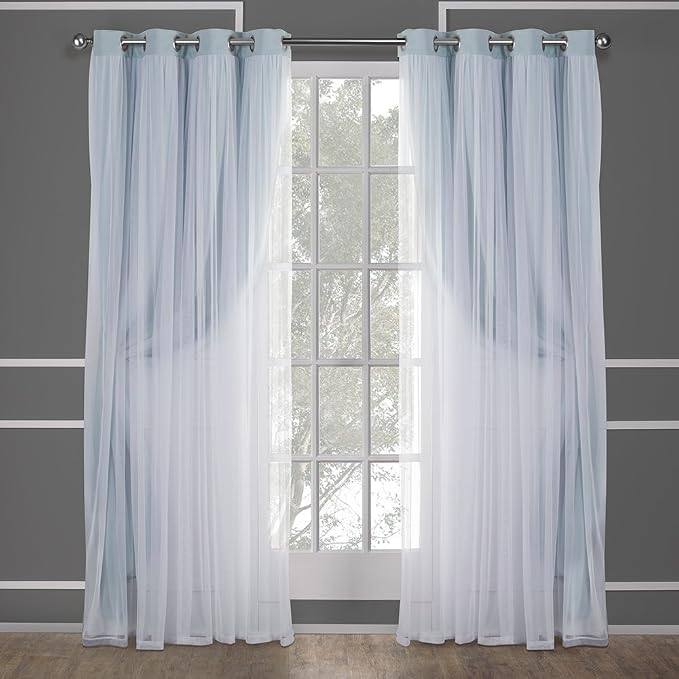 TOWN & COUNTRY LUXE Talia Double Layer Indoor Curtains, Sheer and Room Darkening Blackout, Grommet Top, Energy Efficient, 2-Pack Set, 52"x84", Aqua