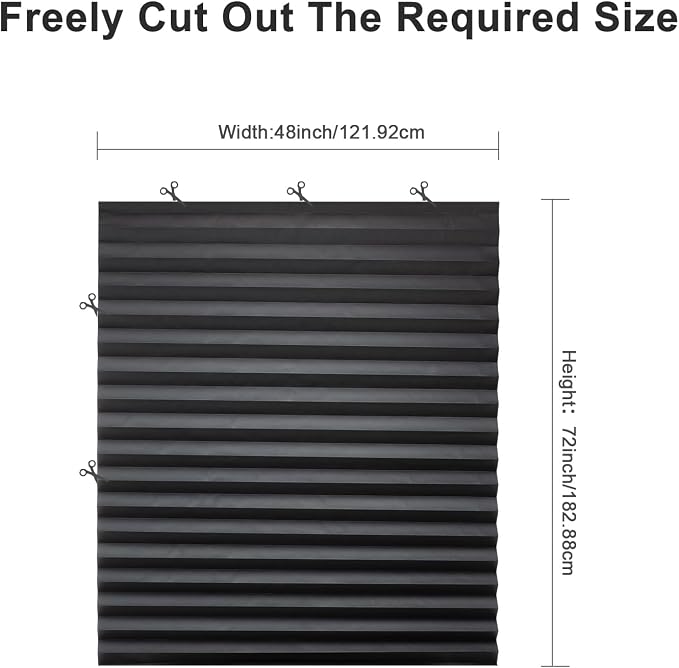 MYshade 12 Pack Temporary Blackout Paper Shades for Windows,Paper Pleated Blinds with Adhesive,No Tools No Drilling Free Cut Size Temporary Room Darkening Shades(Black, 48" W x 72" H)