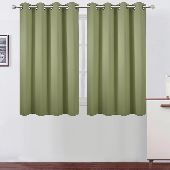 Sage Green Thermal Blackout Curtains/52 x 45 Inch/Set of 2 Panels Room Darkening Curtains