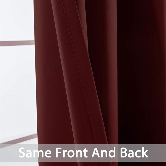 Yakamok Room Darkening Curtains 52x84 inch Length Burgundy Red-Living Room | 2 panels,grommet blackout window treatment,thermal insulated,light blocking drapes,privacy protection,bedroom dining room