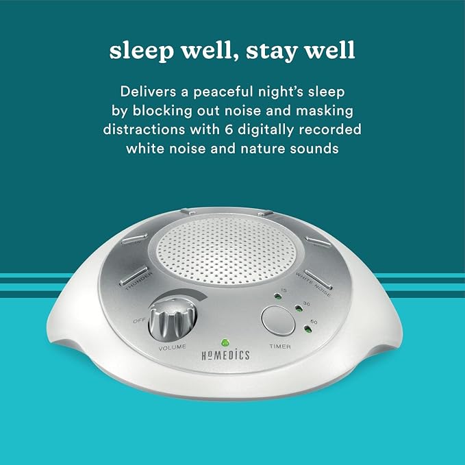 Homedics SoundSleep White Noise Sound Machine, Silver | Small Travel Size with 6 Relaxing Nature Sounds, Portable Therapy for Home, Office, Nursery, Auto-Off Timer