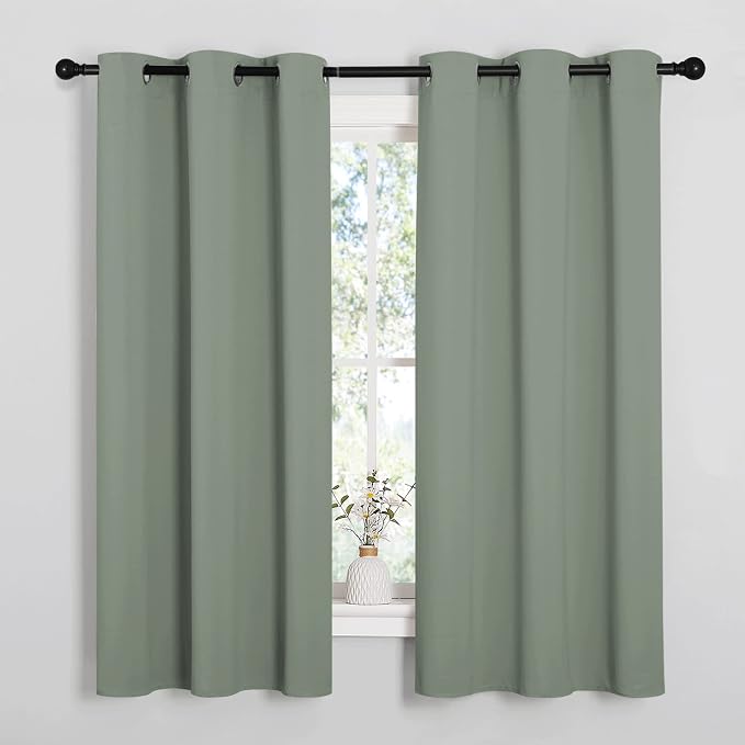 NICETOWN Sage Green Blackout Curtains for Nursery 42" w x 63" L 2 Panels | Nursery Essential Thermal Insulated Solid Grommet Top Short Drapes for Son's Room, Light Blocking Room Darkening Decor