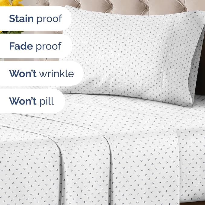Twin 3 Piece Boho Botanical Floral Sheet Set - Soft & Cooling - Diamond | 1 Flat, 1 Fitted & 1 Pillowcase w/ Deep Pockets, Boho Botanical Floral Bedding, Breathable & Cooling, Wrinkle & Fade Free