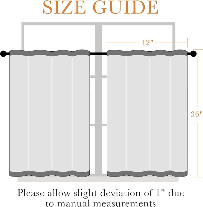 PONY DANCE Grey Short Window Curtains for Kitchen 36 inch Long, 2 Panels Set Half Window Drapes for Bedroom Basement, Blackout Small Curtains for Travel Trailers, Width 42 x Length 36 inches
