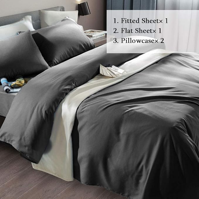 SONORO KATE Bed Sheet Set Super Soft Microfiber 1800 Series Luxury Egyptian Sheets Fit 18-24 Inch Deep Pocket Mattress Wrinkle-4 Piece (Dark Grey, Twin)