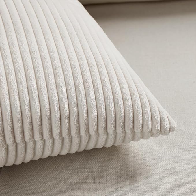 Fancy Homi 2 Packs Cream Lumbar Decorative Throw Pillow Covers 20x28 Inch for Living Room Couch Bed Sofa, Rustic Farmhouse Boho Home Decor, Soft Striped Corduroy Rectangle Accent Cushion Case 50x70 cm