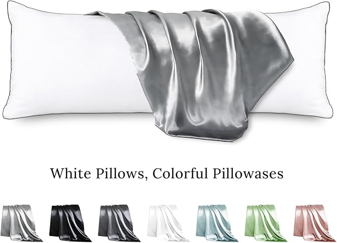 Body Pillow with Satin Pillowcase, Body Pillow for Adults | 20"x54", Removable Cover, OEKO-TEX Certified Down Alternative Filling,Washing Machine