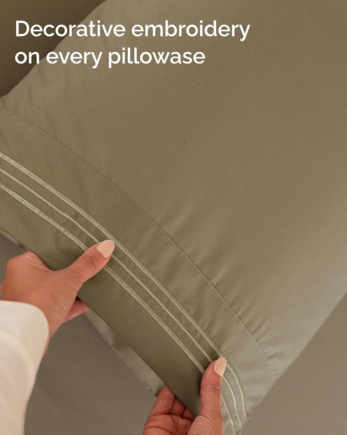 Twin XL 3 Piece Sheet Set - College Dorm Room Essentials - Khaki | Deep Pocket Bed Sheets for Women, Men, Teens & Students, Soft, Cooling, Breathable & Wrinkle Free, Oeko-Tex Bed Sheet Set