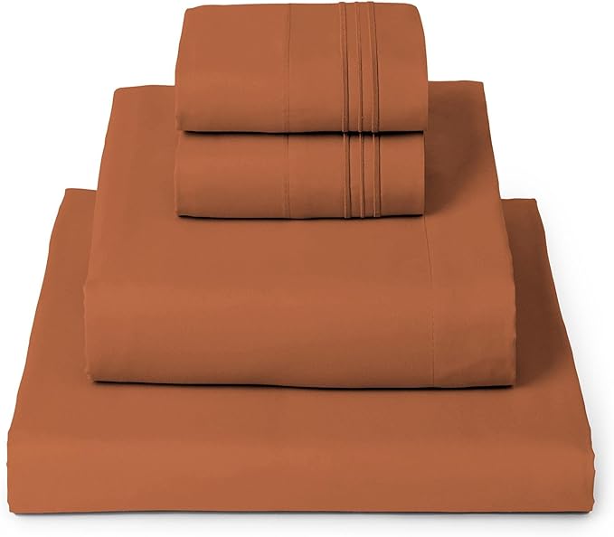 Mellanni Iconic 4-Piece, Ultra Soft Sheet Set (Full, Terracotta) | 10M+ Sleepers. Lab-tested: Sleeps Cool, Stays Bright, Strong, Smooth. Good Housekeeping Best Bedding, 7 yrs running.