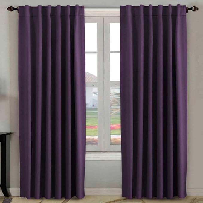 H.VERSAILTEX Blackout Curtains Thermal Insulated Window Treatment Panels Room Darkening Blackout Drapes for Living Room Back Tab/Rod Pocket Bedroom Draperies, 52 x 96 Inch, Plum Purple, 2 Panels