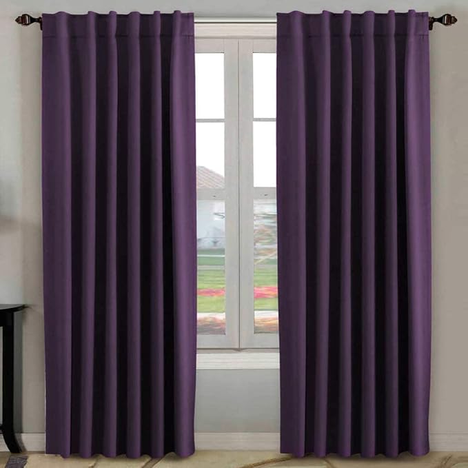 H.VERSAILTEX Blackout Curtains Thermal Insulated Window Treatment Panels Room Darkening Blackout Drapes for Living Room Back Tab/Rod Pocket Bedroom Draperies, 52 x 84 Inch, Plum Purple, 2 Panels