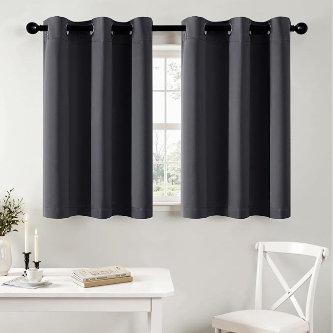 MIULEE Blackout Curtains for Bedroom 2 Panels 40 x 36 Inch Long Dark Grey | Thermal Insulated, Living Room Darkening Grommet Drapes, Noise Reducing, Light Blocking Window Treatments